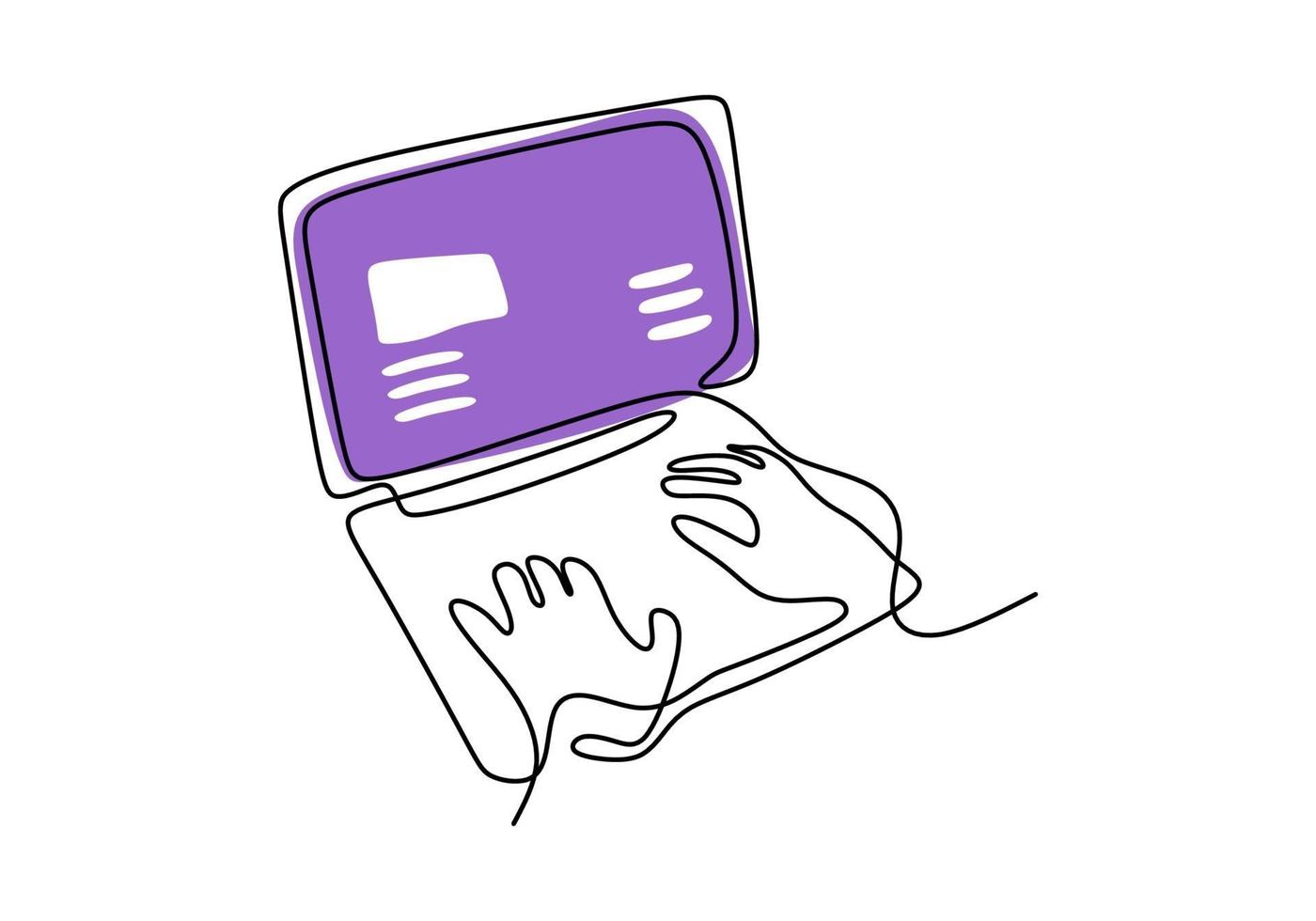 continuous line drawing of hands typing on laptop computer vector