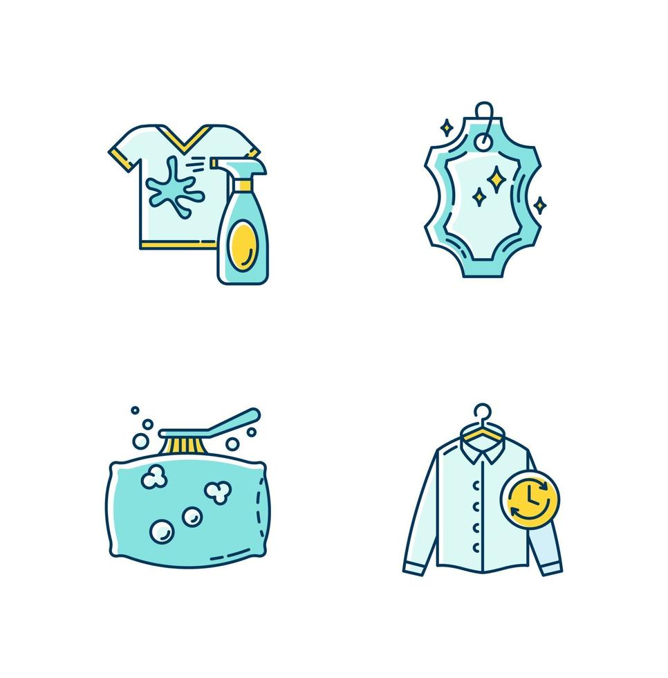 Laundry, washing types blue and yellow RGB color icons set vector