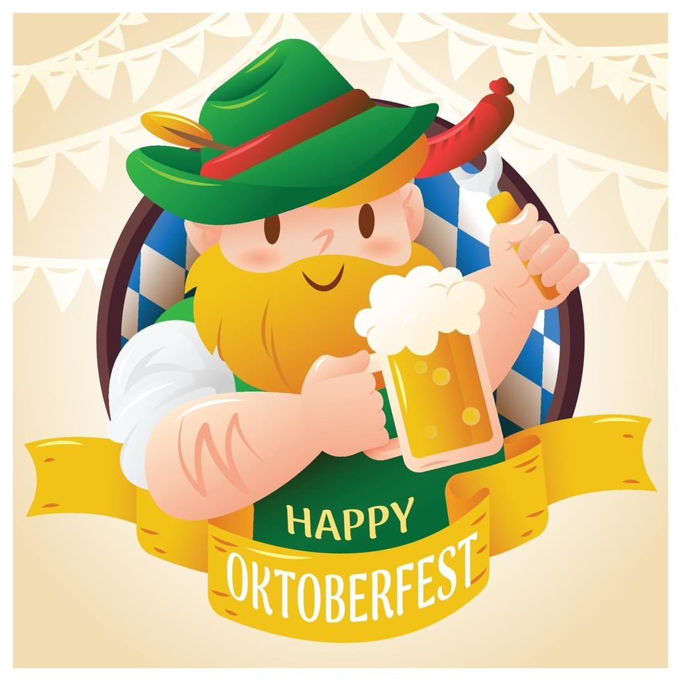 Man Celebrates Oktoberfest with Beer and Sausage vector