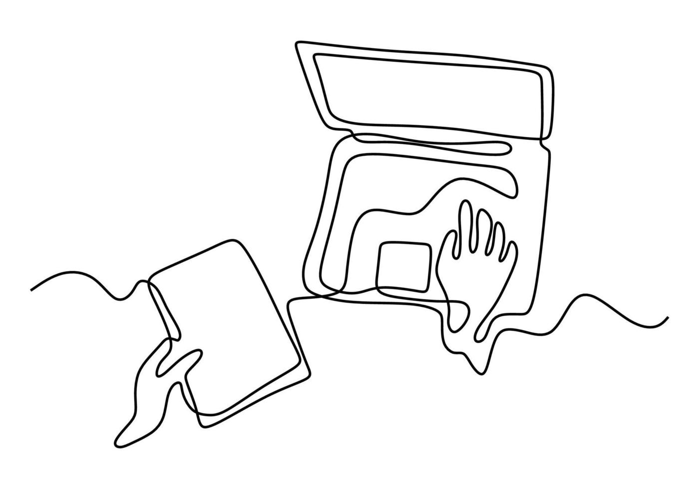 continuous line drawing of hands typing on laptop computer vector