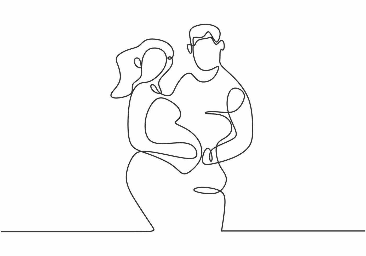 continuous line pregnant couple in love expecting a child vector