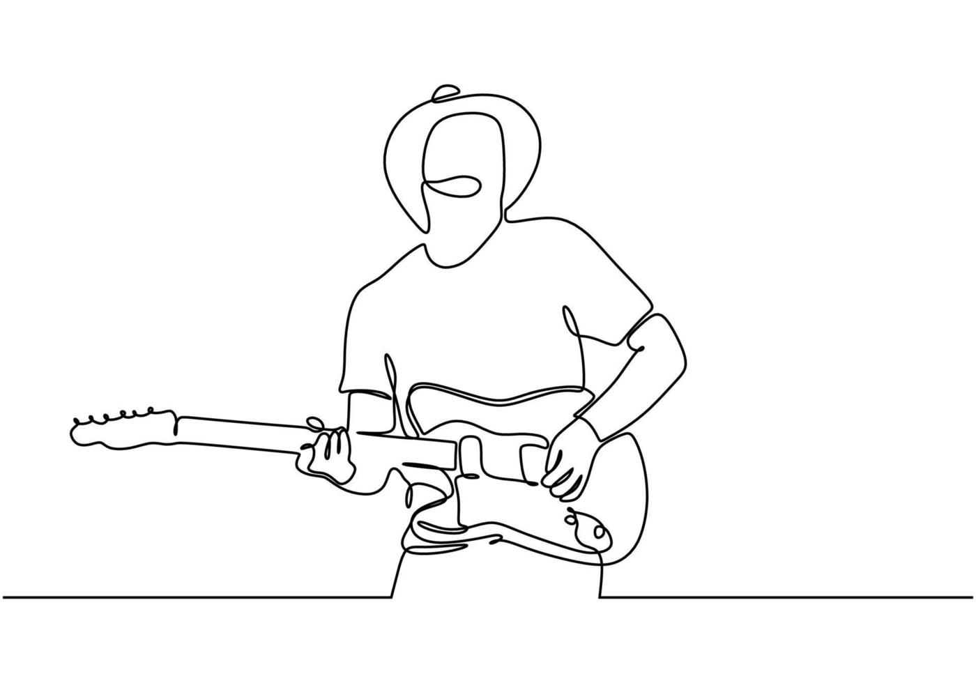 dibujo de una línea de hombre con guitarra de rock eléctrica. vector