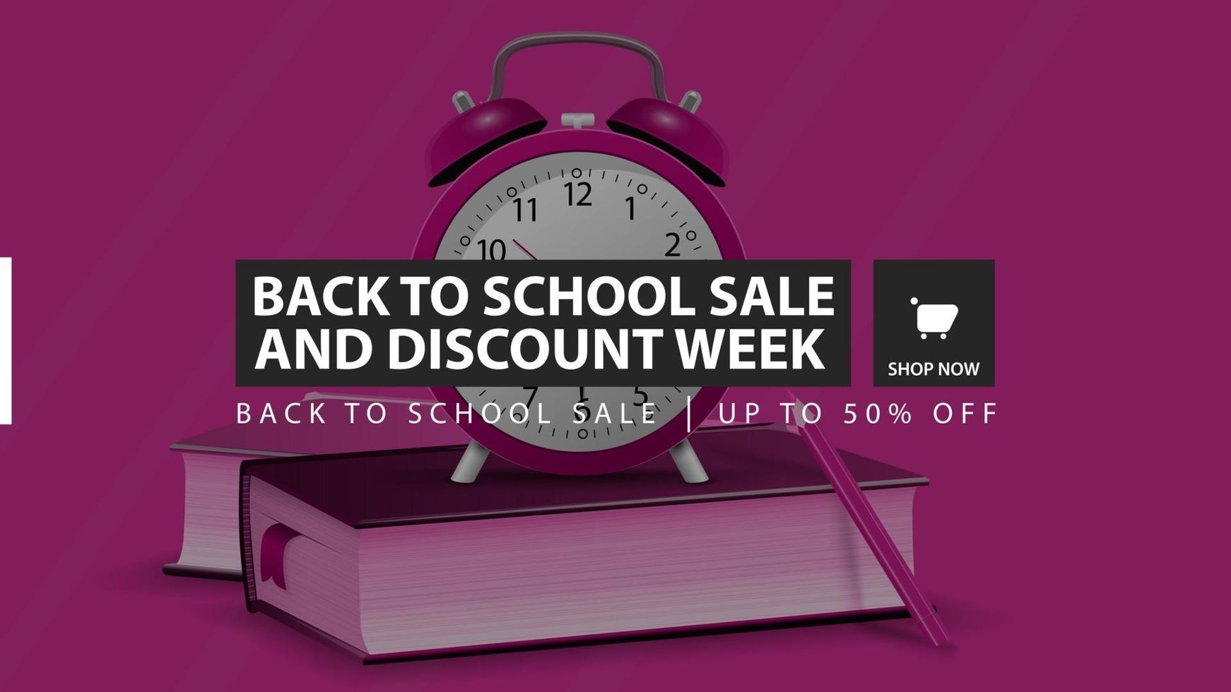Back to school sale and discount week, pink horizontal discount banner vector