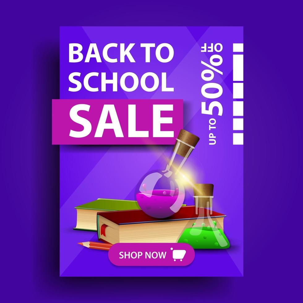 Back to school sale, vertical discount banner vector