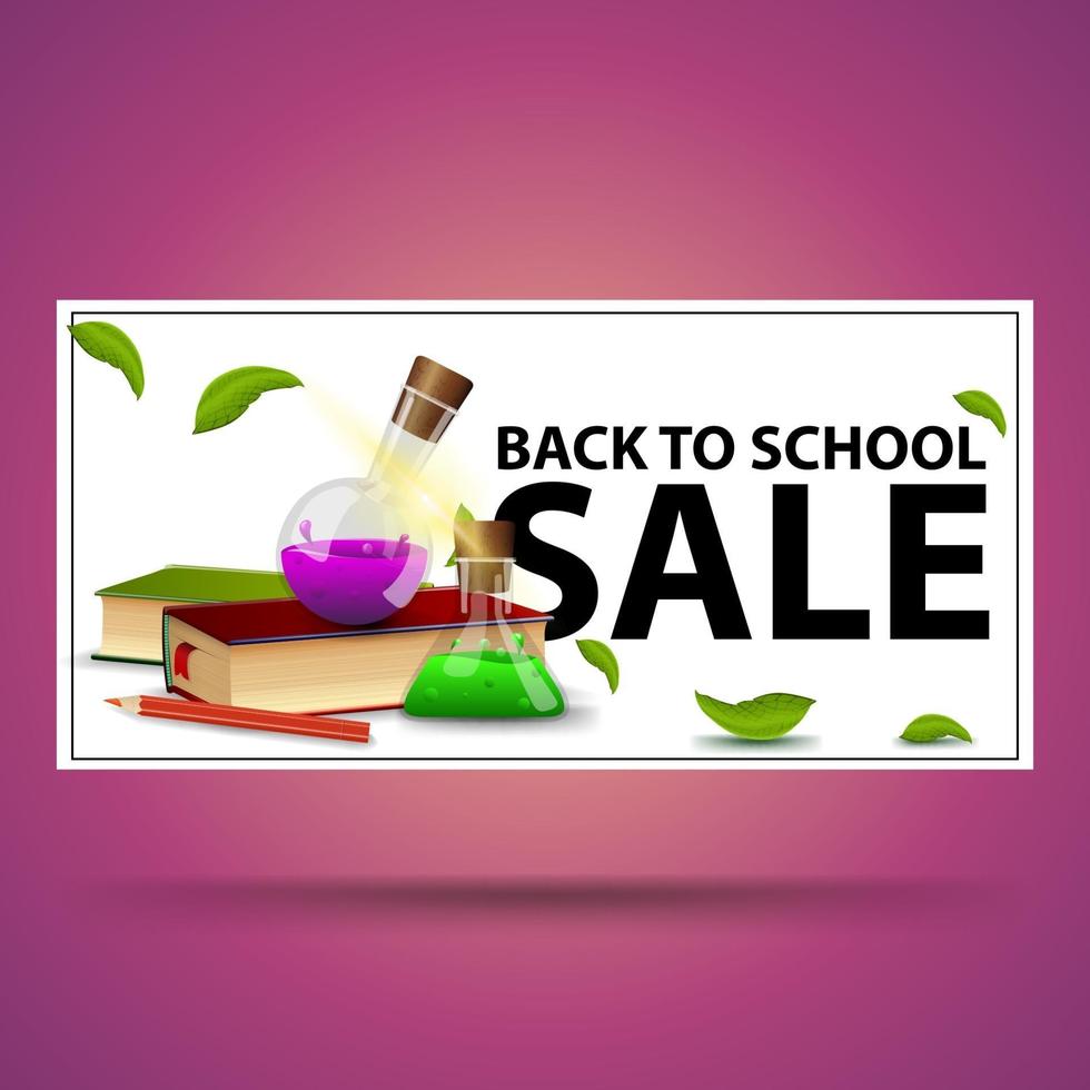 Back to school sale, white discount banner vector