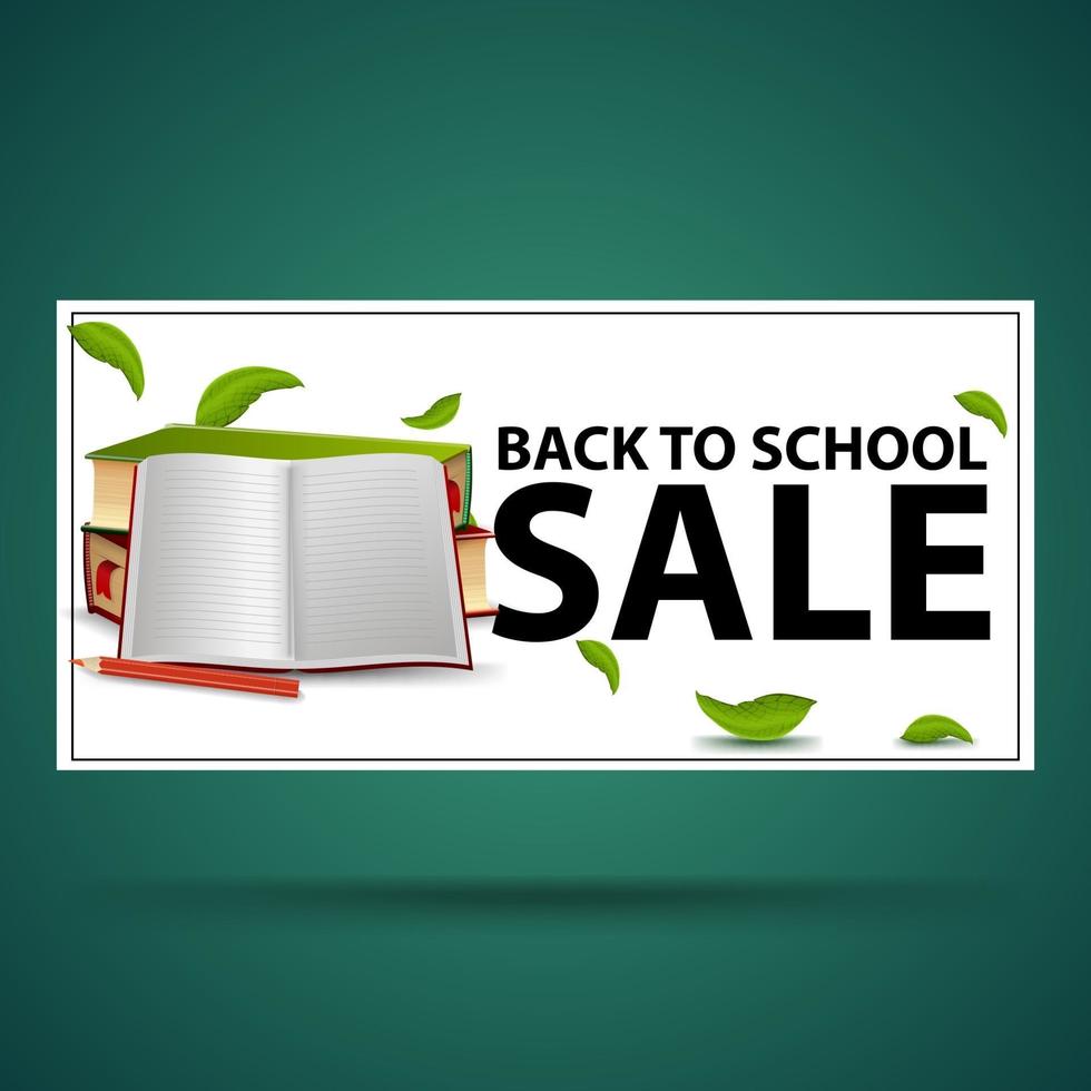 Back to school sale, white discount banner vector