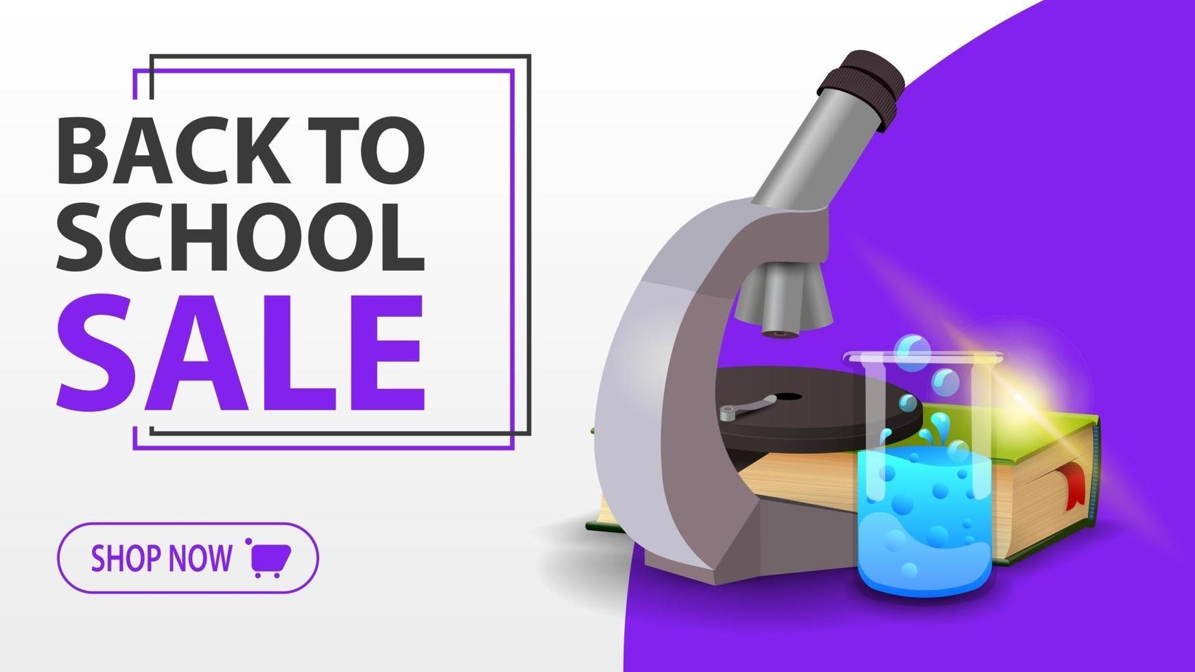 Back to school sale, white banner with microscope vector