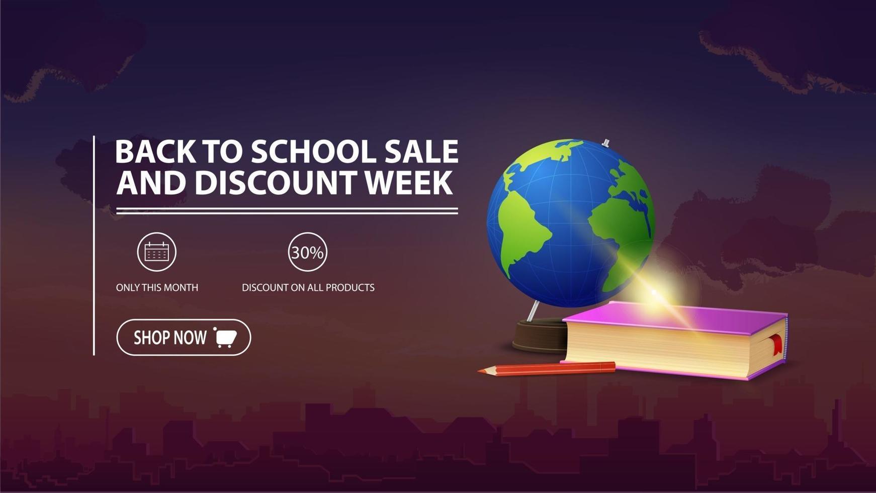 Back to school sale and discount week, discount banner vector