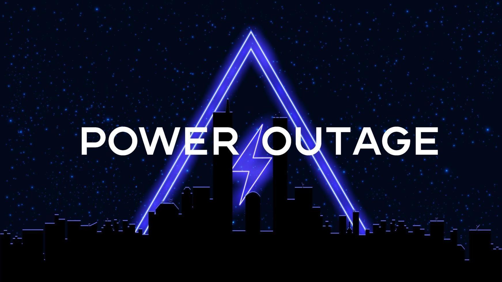 Power outage banner  with a warning neon sign. Vector illustration.
