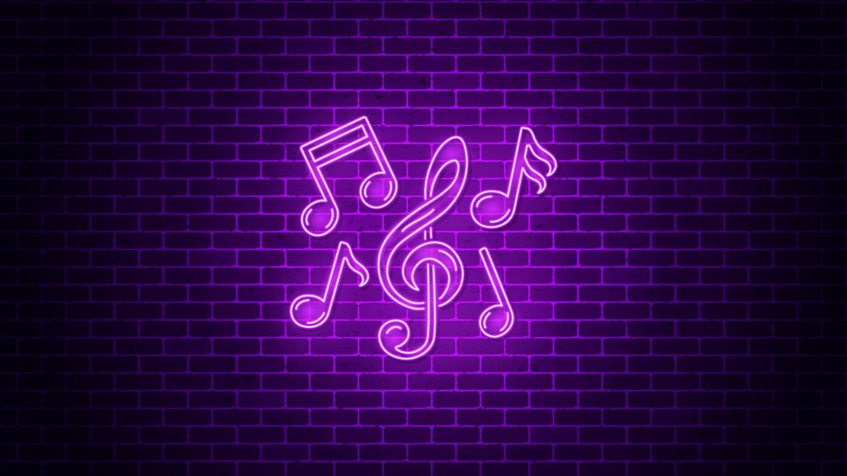 Music notes neon sign. Vector illustration.