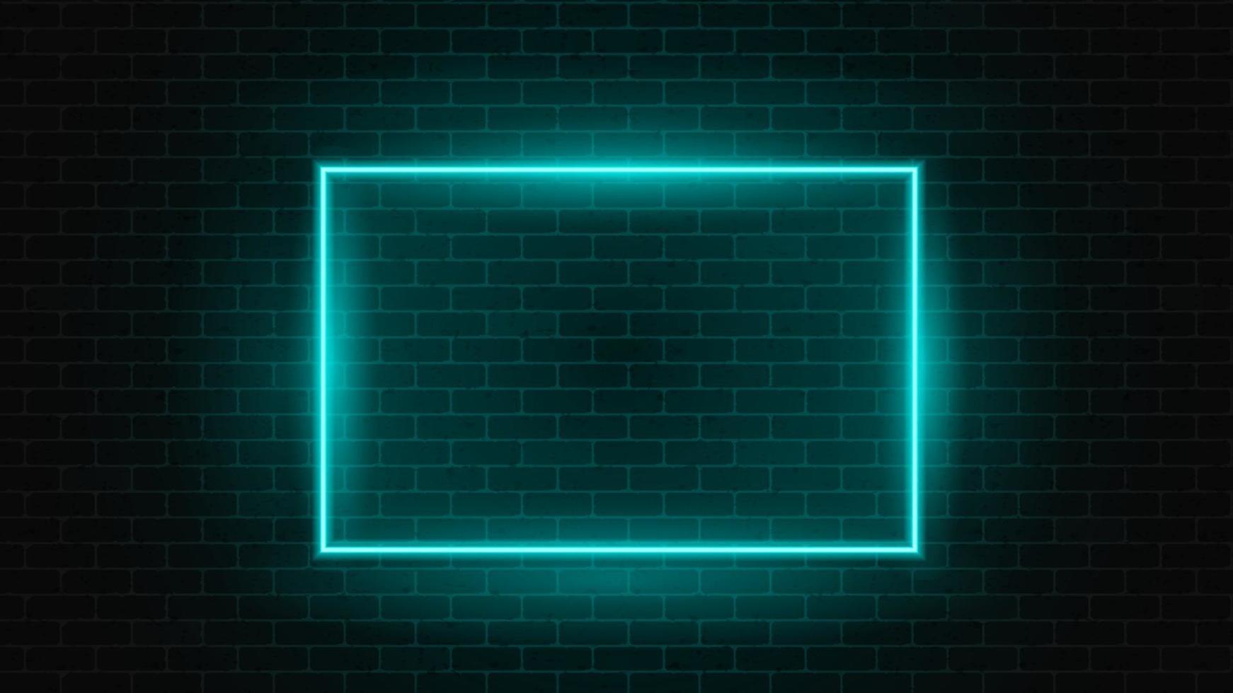 Square neon frame  on the brick wall. Vector illustration.