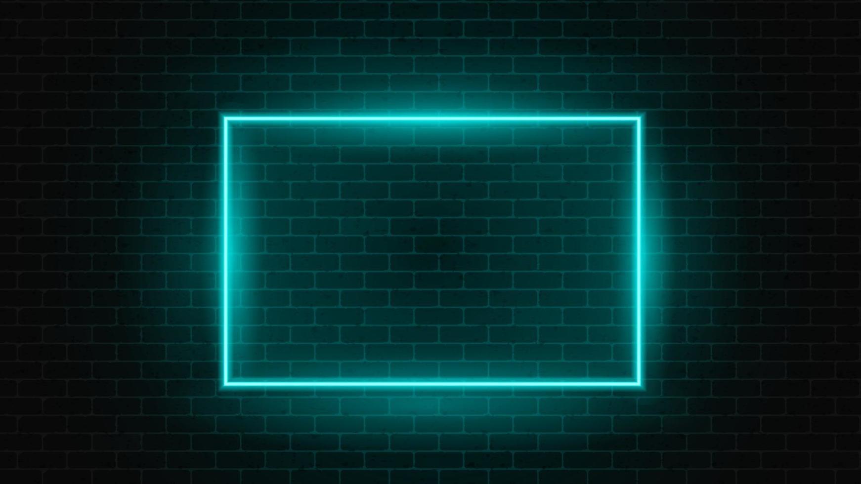 Square neon frame  on the brick wall. Vector illustration.