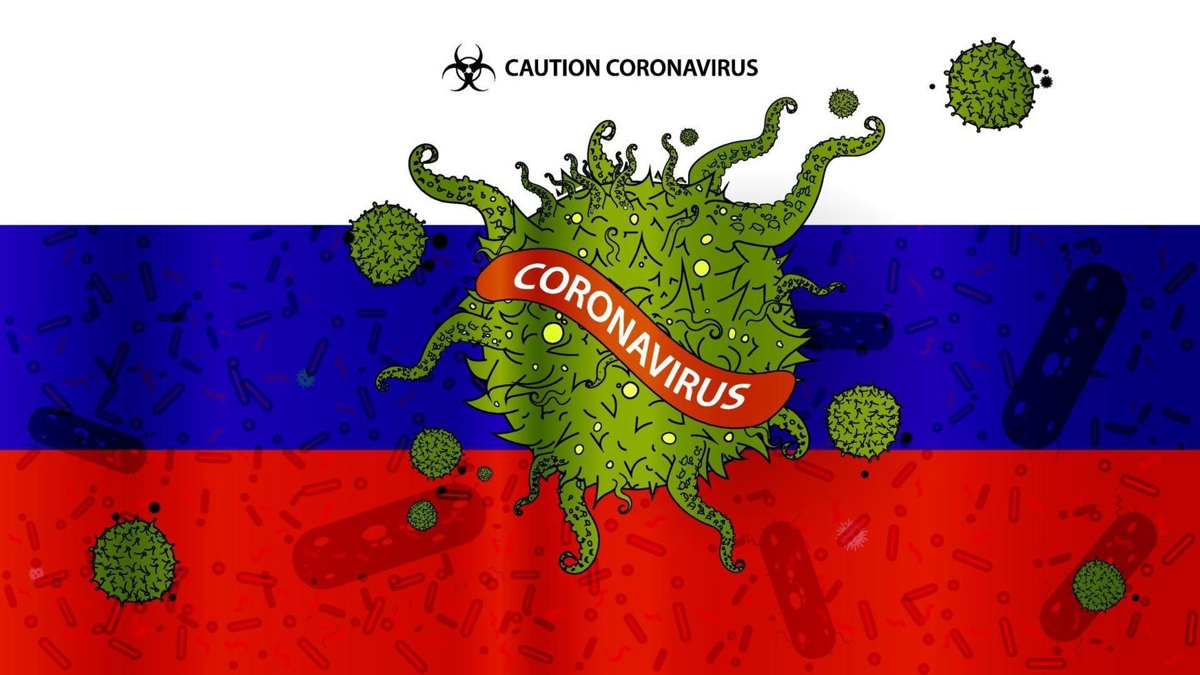Flag Russia .Sign coronavirus. Vector illustration.