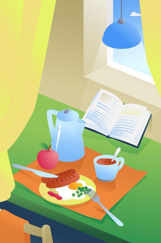 Illustration of breakfast in the interior. vector