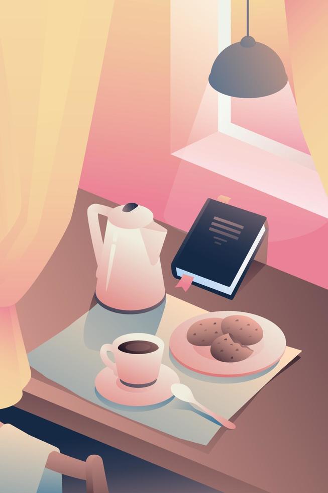 Illustration of breakfast in the interior. vector