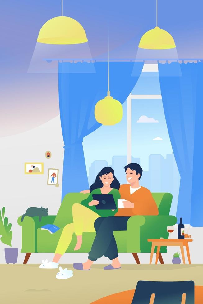 Loving couple sitting at home vector