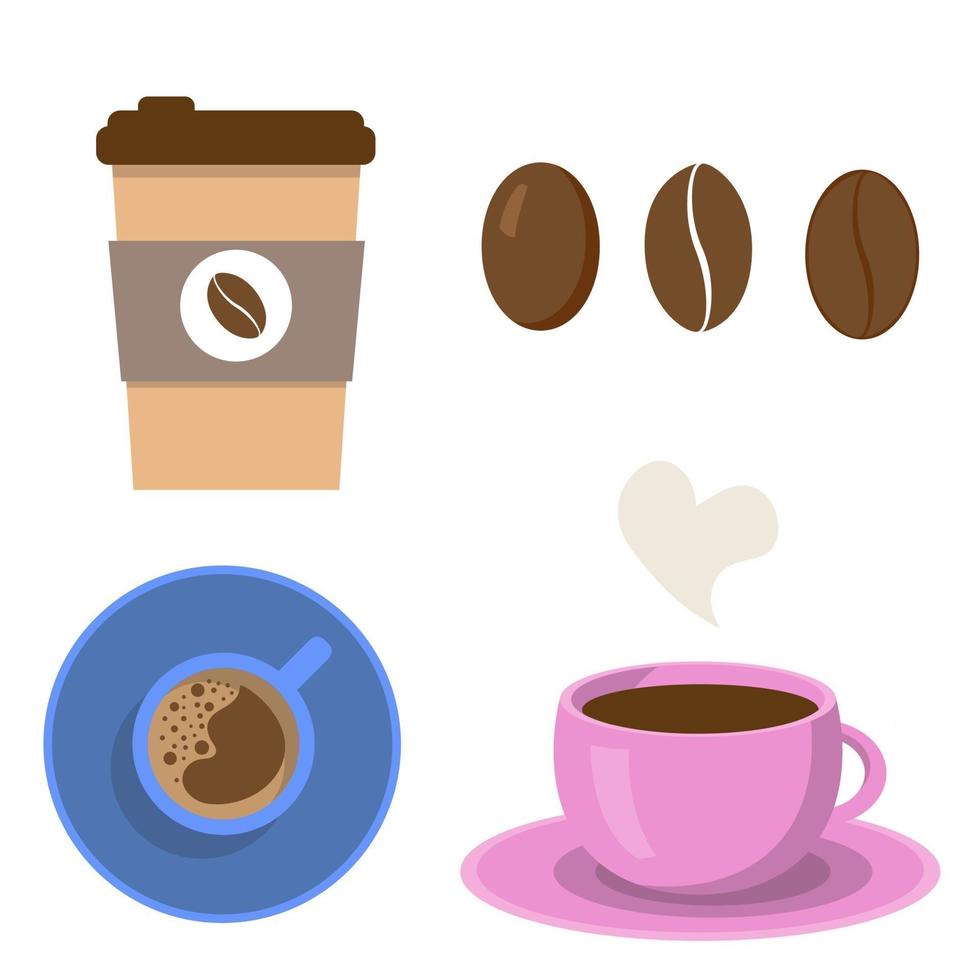 Set of different coffee cups with beans vector