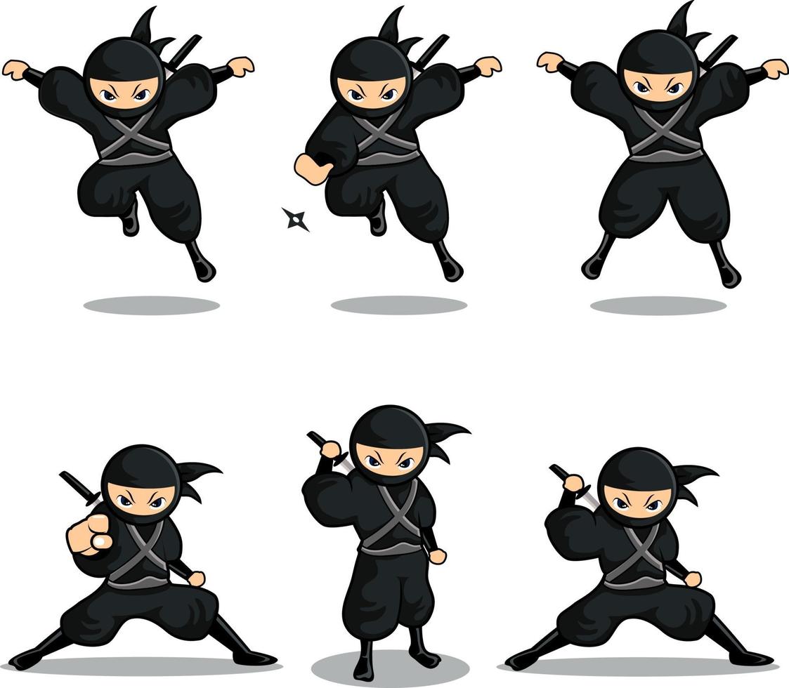 ninja negro de dibujos animados establece la acción número 23 vector