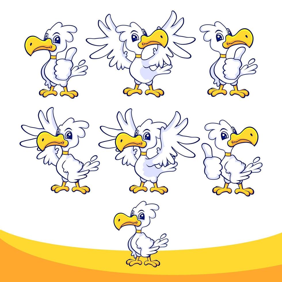 set action of cartoon white seagull vector