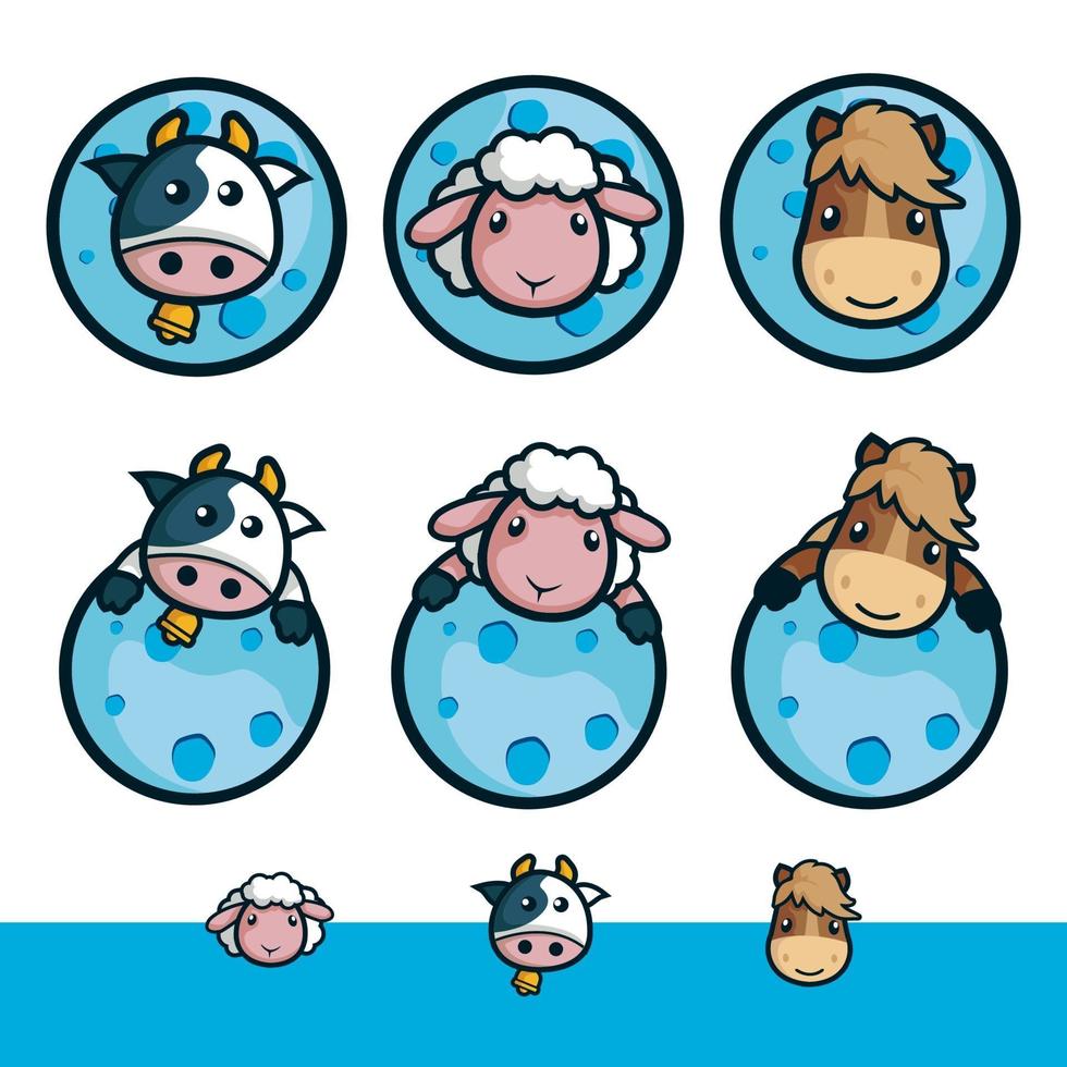 Logotipo de la granja de animales con luna en el fondo vector