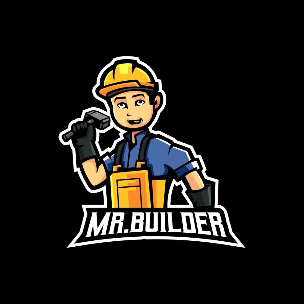 Mr Builder Mascot Logo Design Illustration Vector