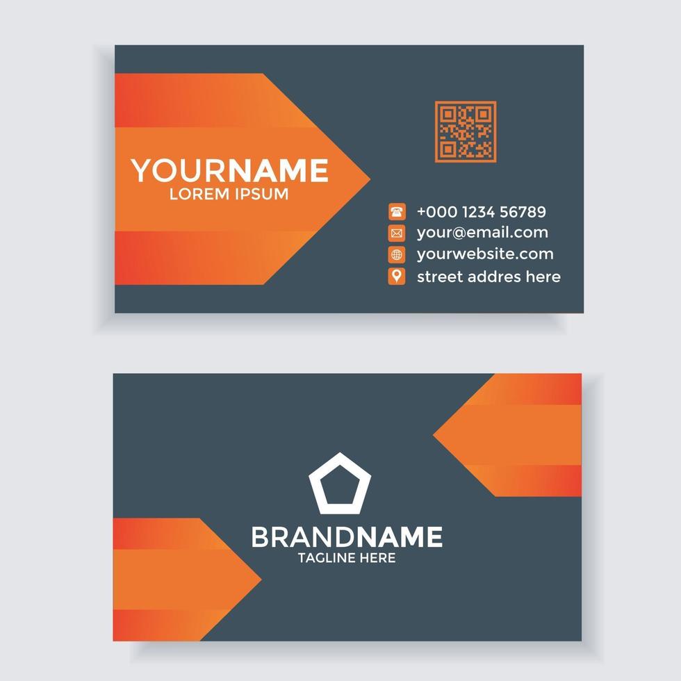 elegant business card. business card template. dark blue and orange. vector