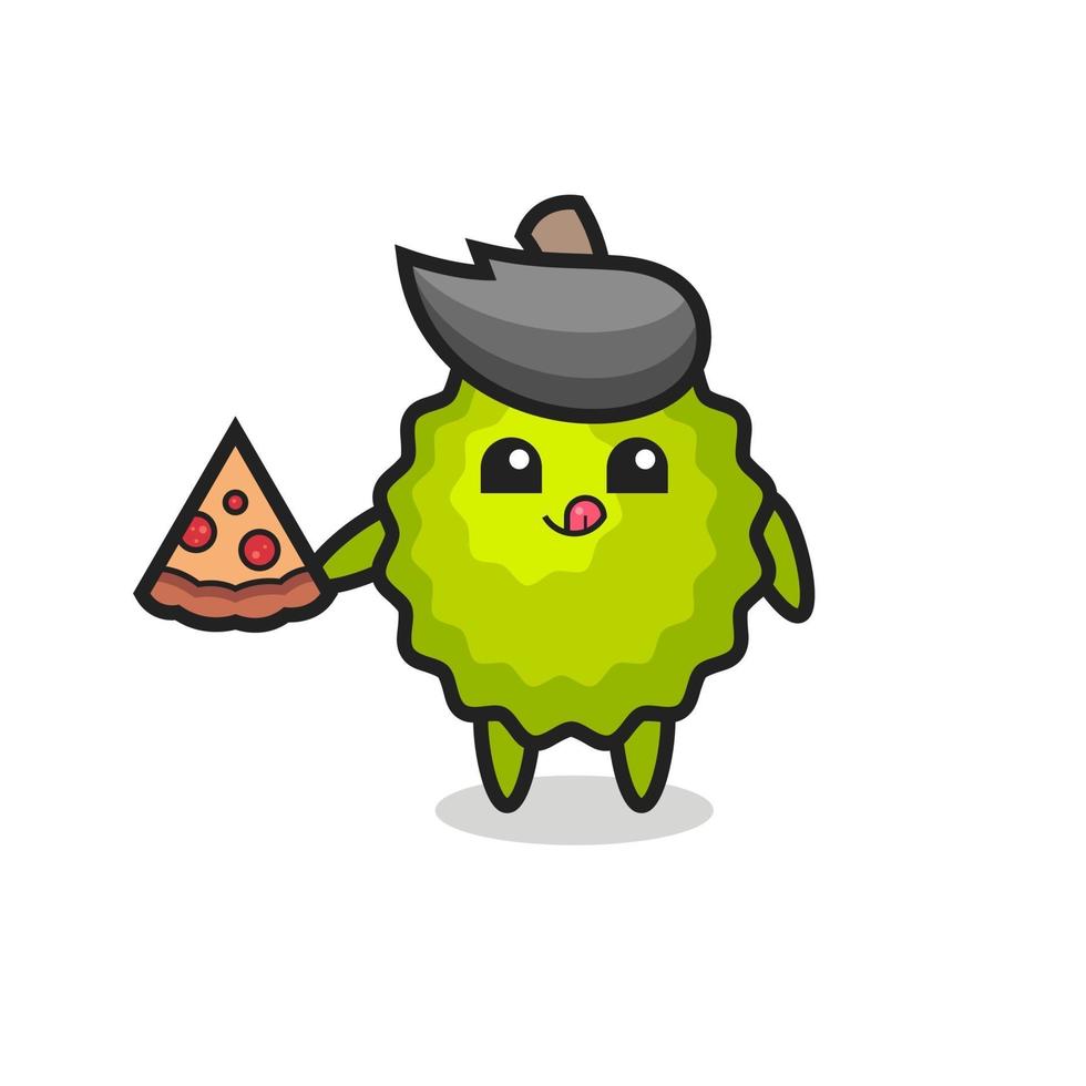 cute durian cartoon eating pizza vector