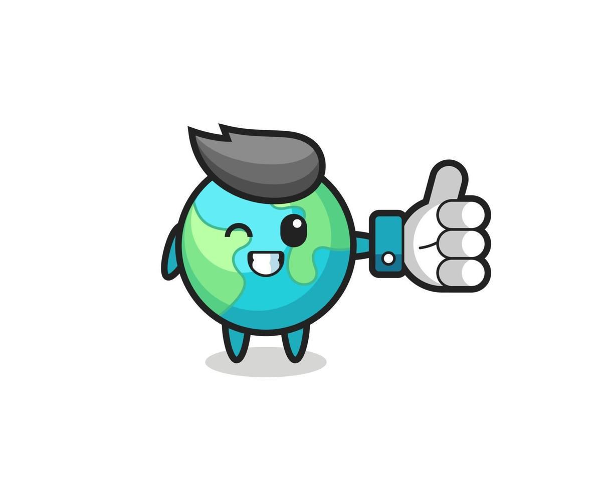 cute earth with social media thumbs up symbol vector
