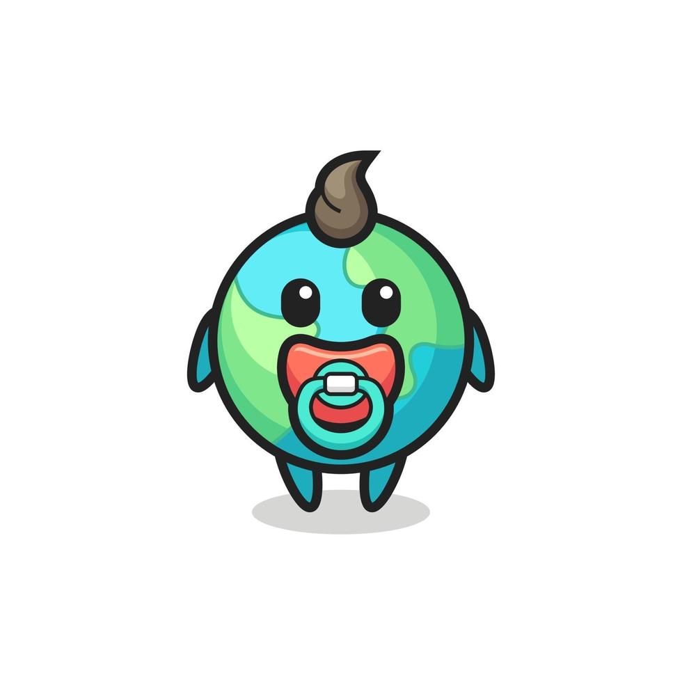 baby earth cartoon character with pacifier vector