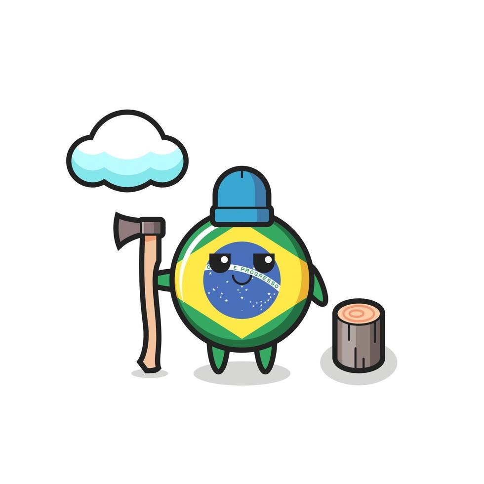 Character cartoon of brazil flag badge as a woodcutter vector