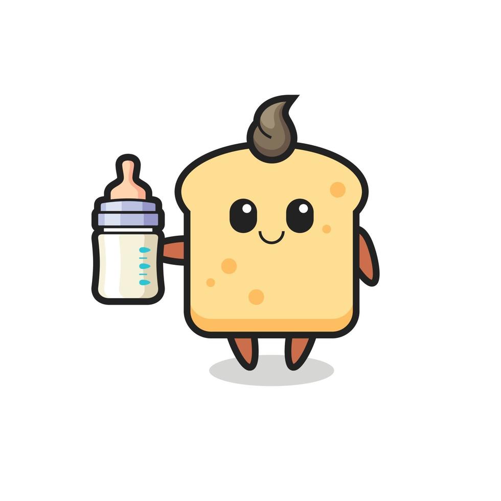 baby bread cartoon character with milk bottle vector