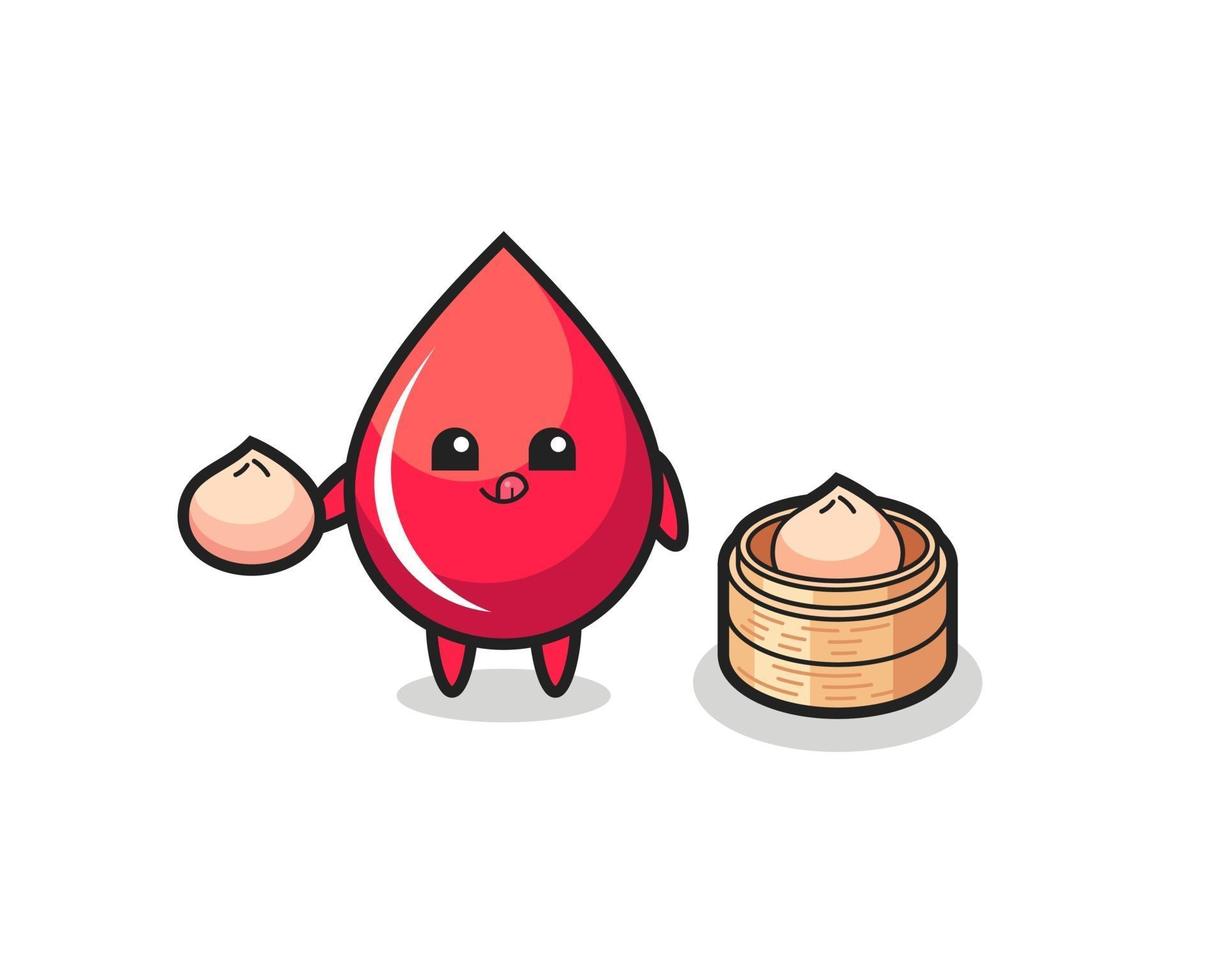 cute blood drop character eating steamed buns vector