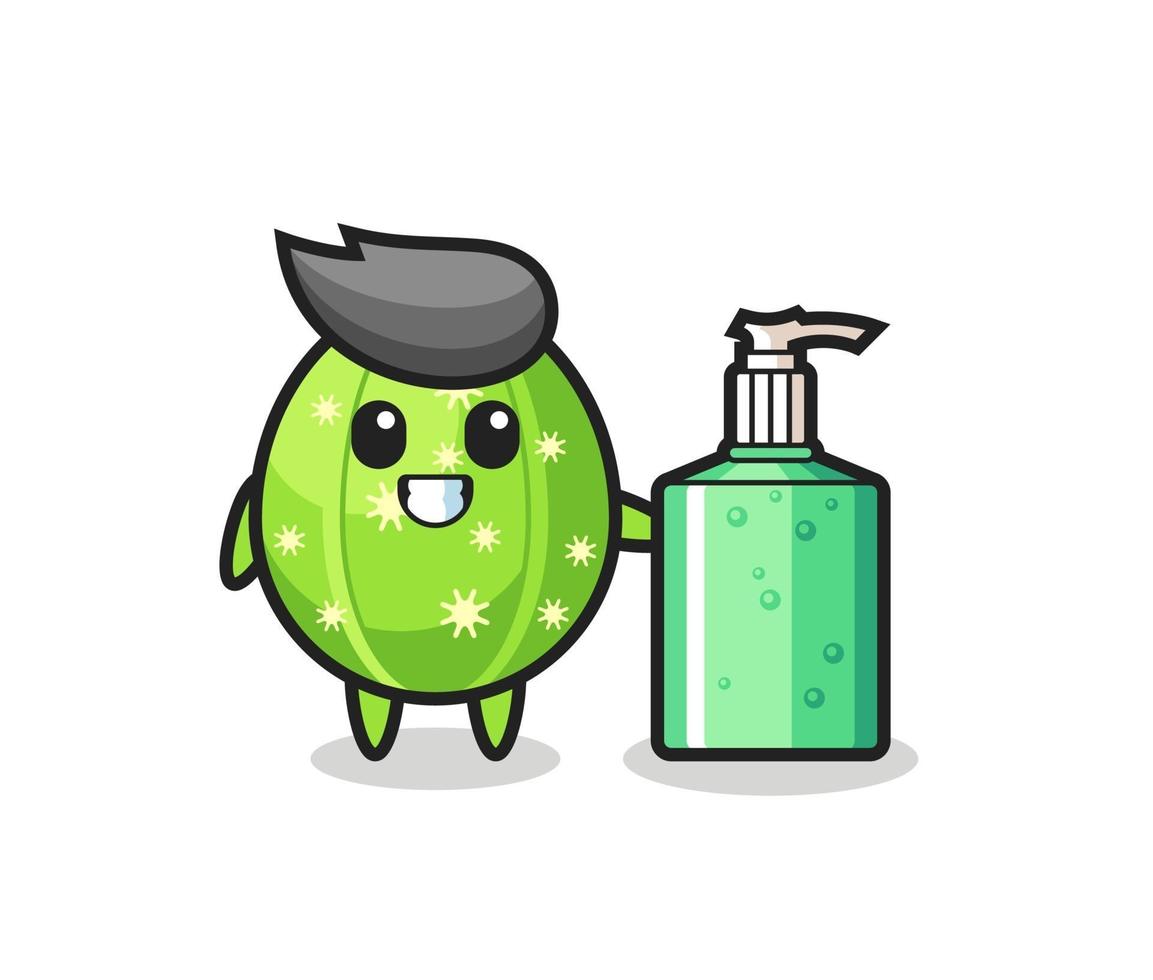 cute cactus cartoon with hand sanitizer vector