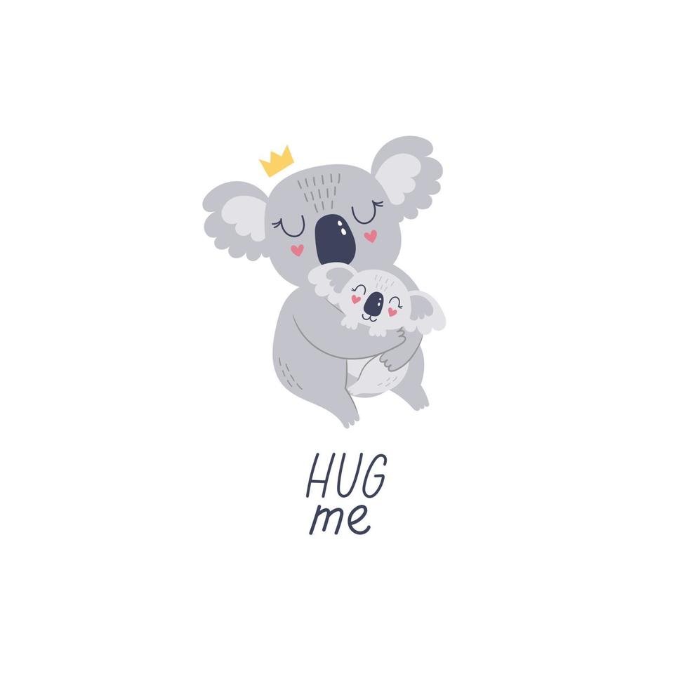 Cute hand drawn koala. Mom and baby, cartoon illustration vector