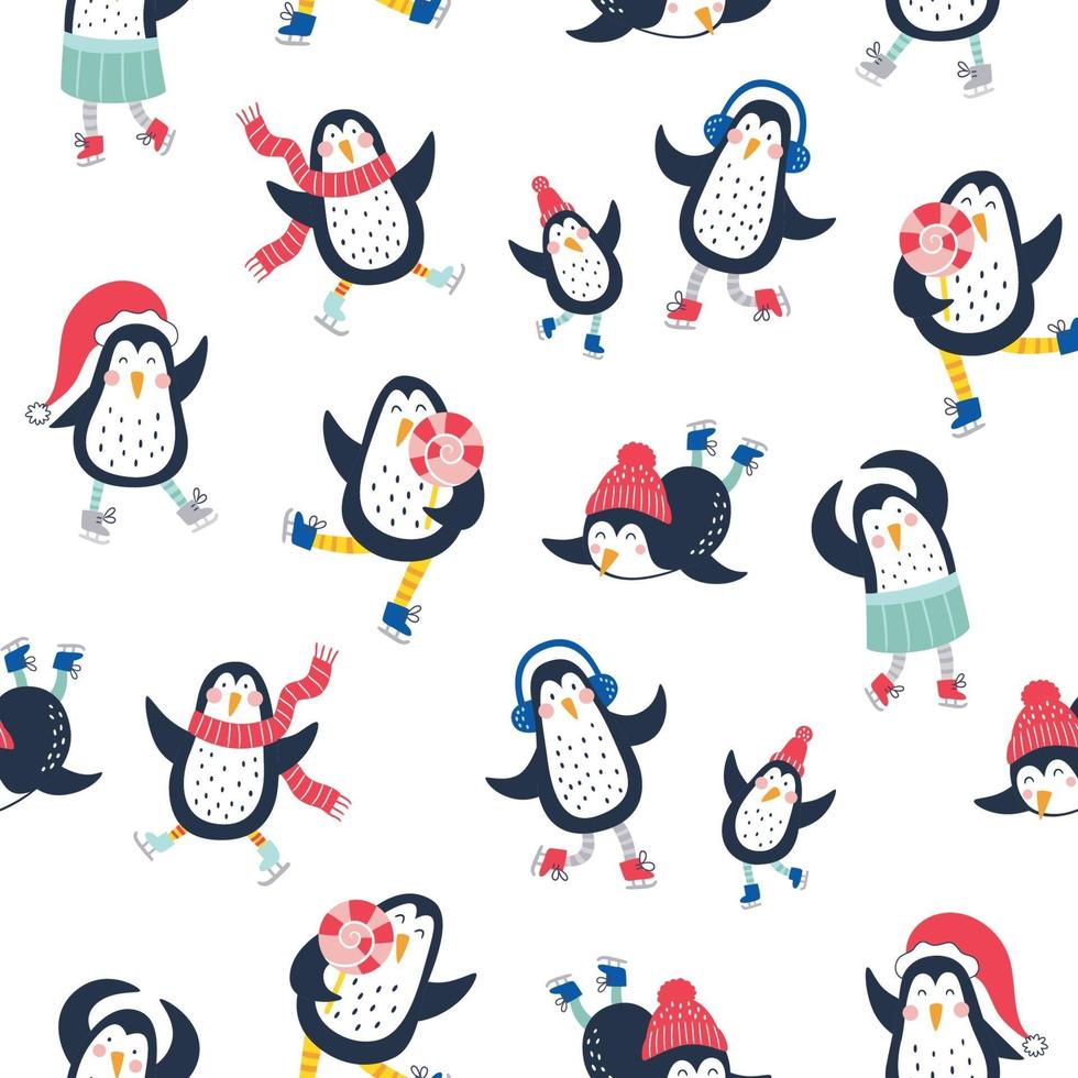 Vector seamless pattern with cute penguins. Perfect for kids design