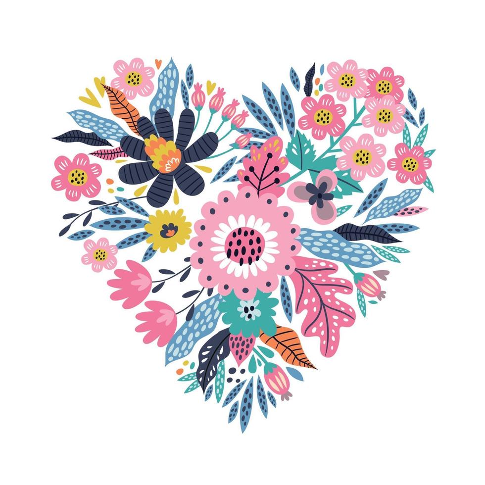 Floral heart. Lovely vector template. Perfect for greeting card