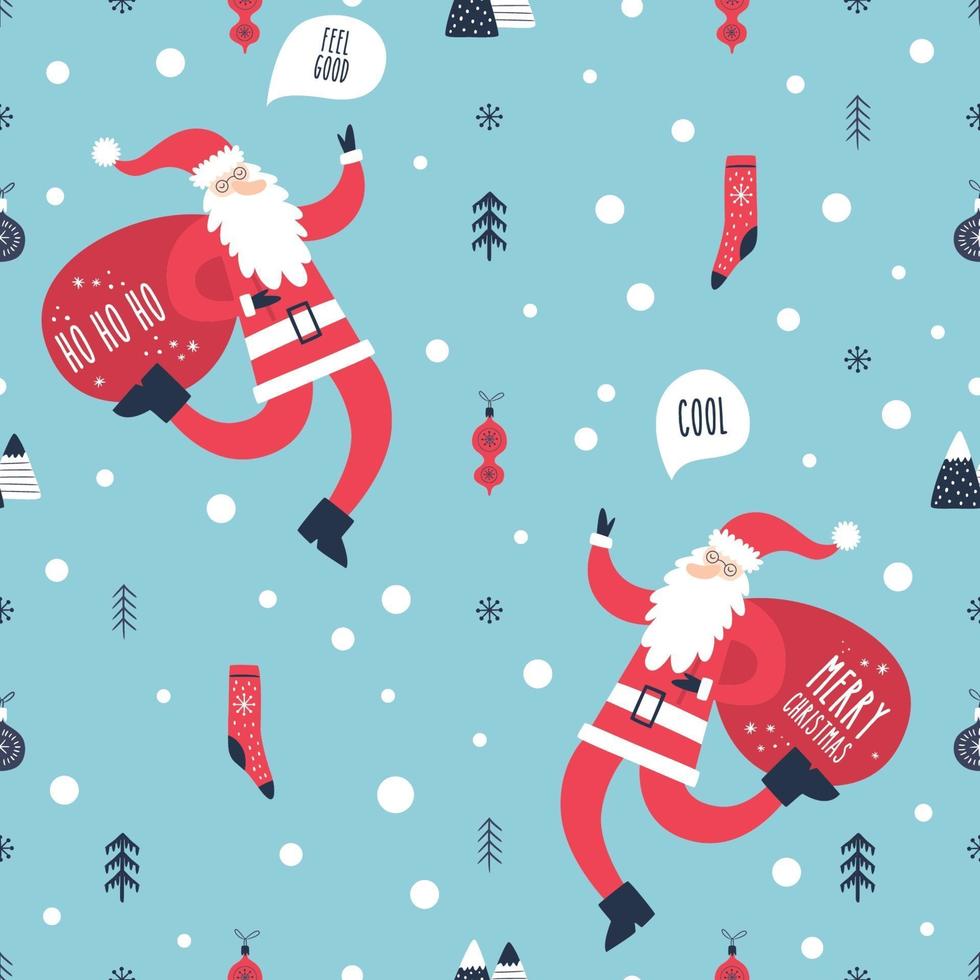 Vector seamless pattern with cute Santa Claus. Perfect for kids design