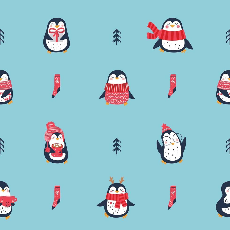 Vector seamless pattern with cute penguins. Perfect for kids design