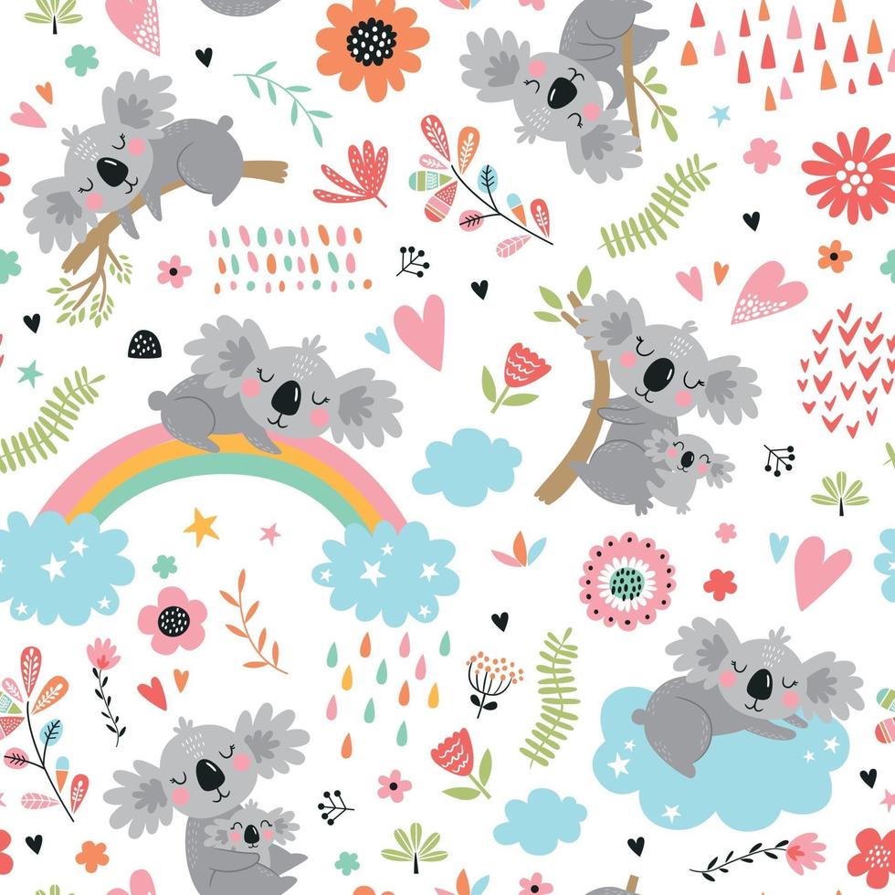 Vector seamless pattern with cute koala.