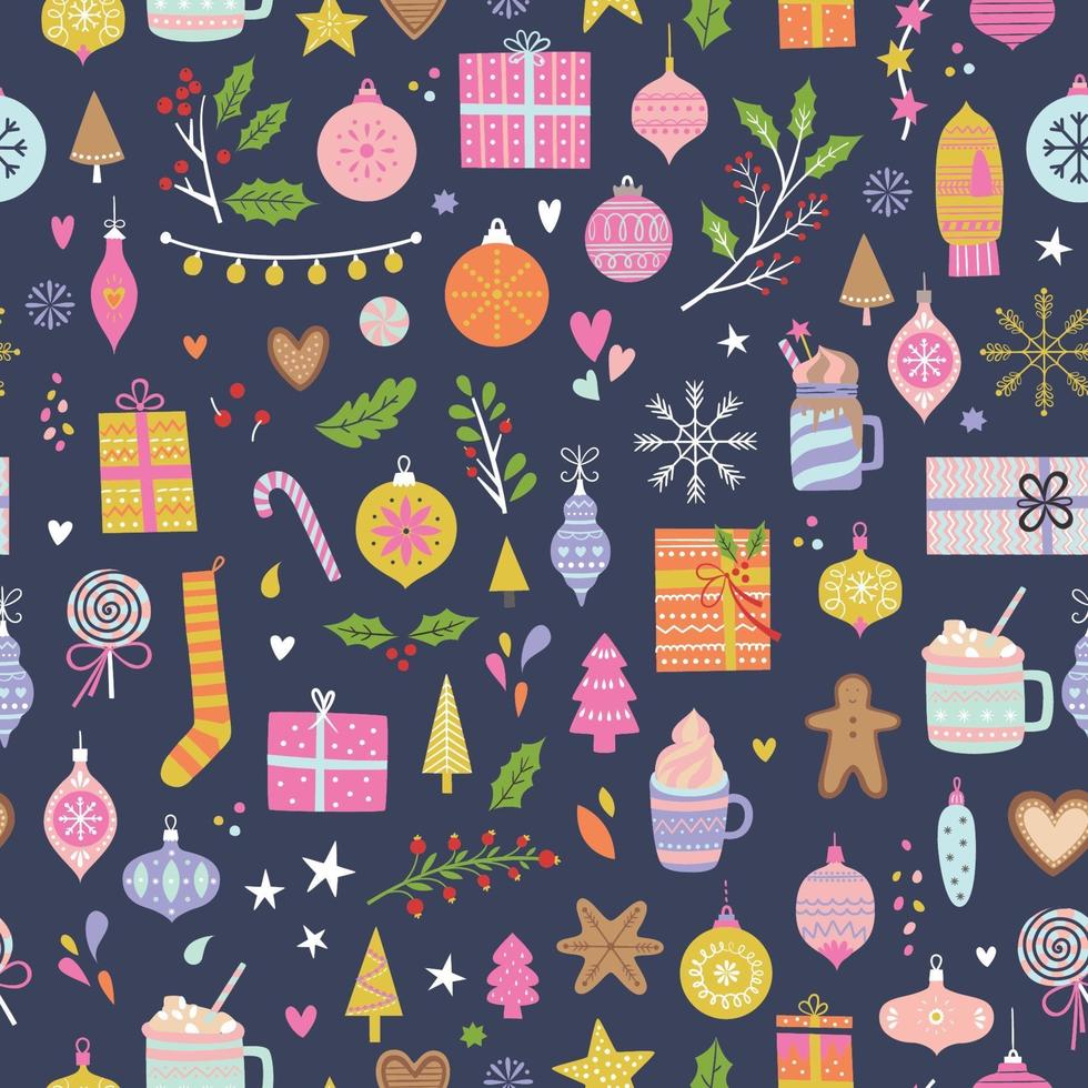 Vector seamless Christmas pattern. Xmas and winter.