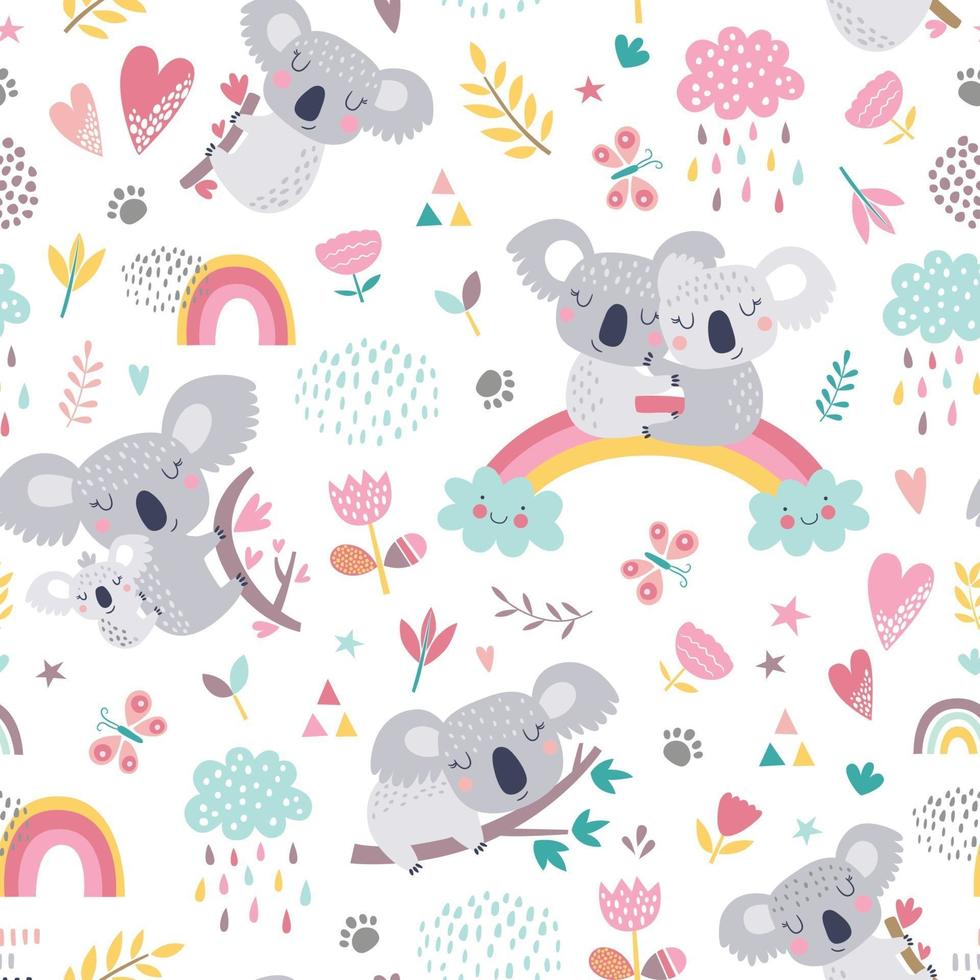 Vector seamless pattern with cute koala.