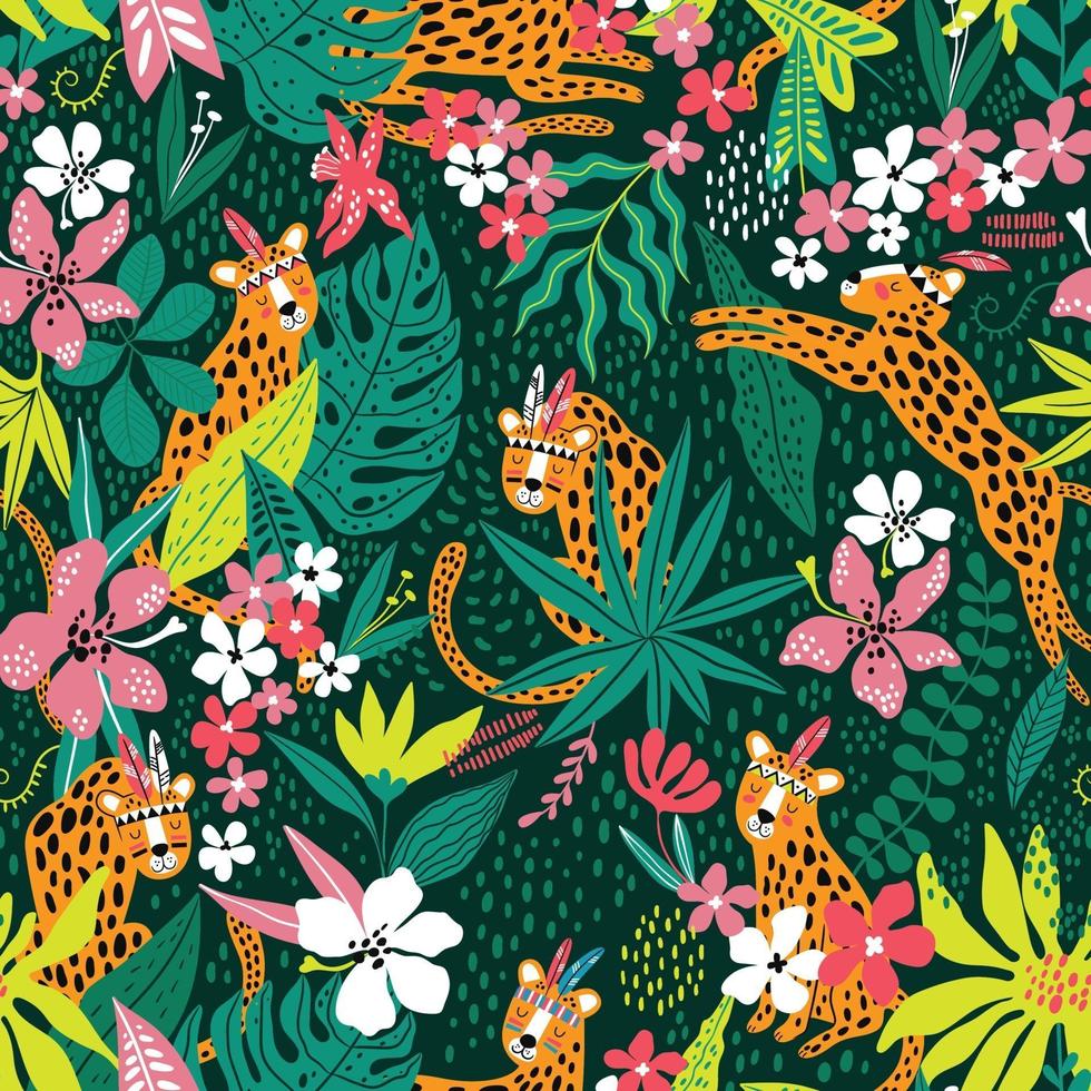 patrón de leopardo con hojas tropicales. textura transparente de vector