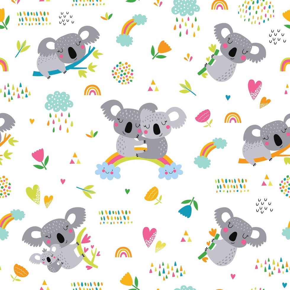 Vector seamless pattern with cute koala.