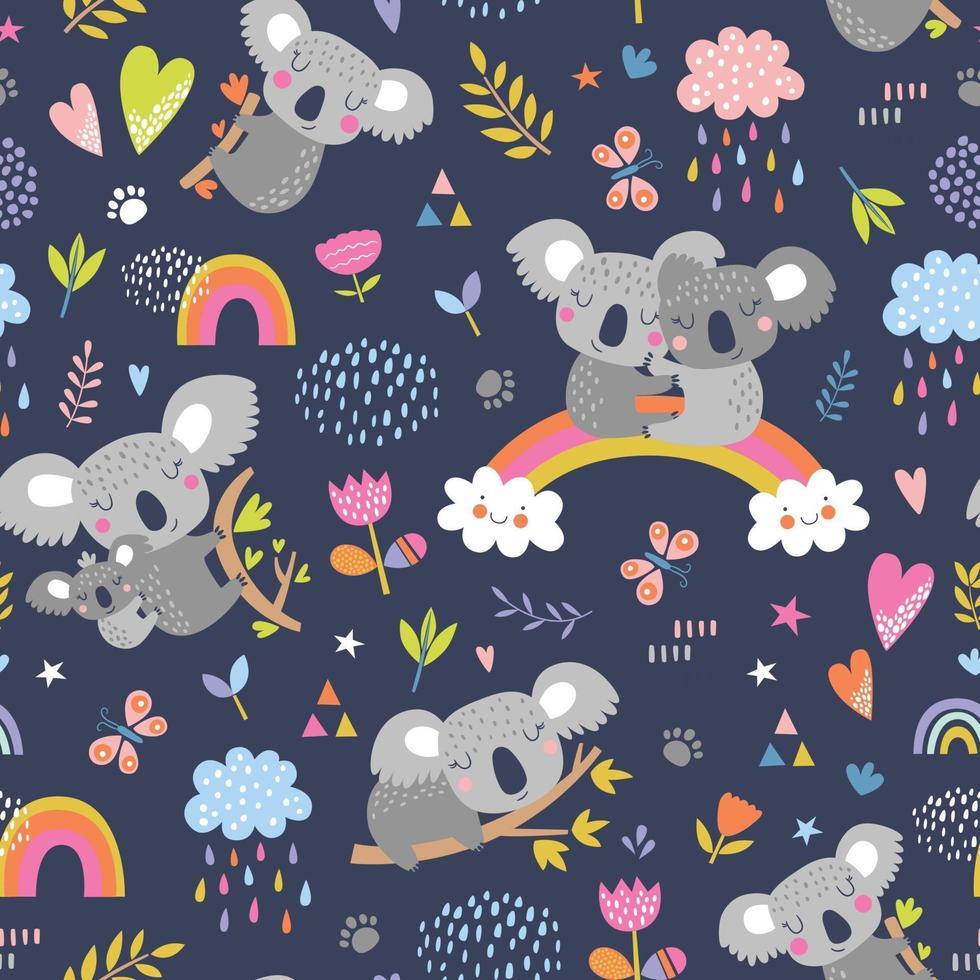 Vector seamless pattern with cute koala.