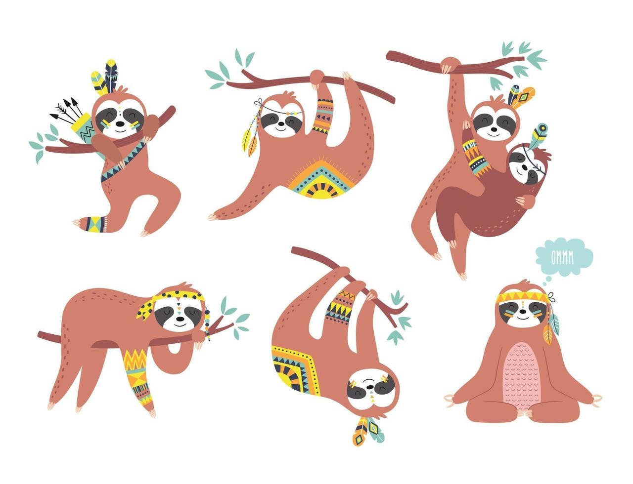 Vector childish set of cute sloth