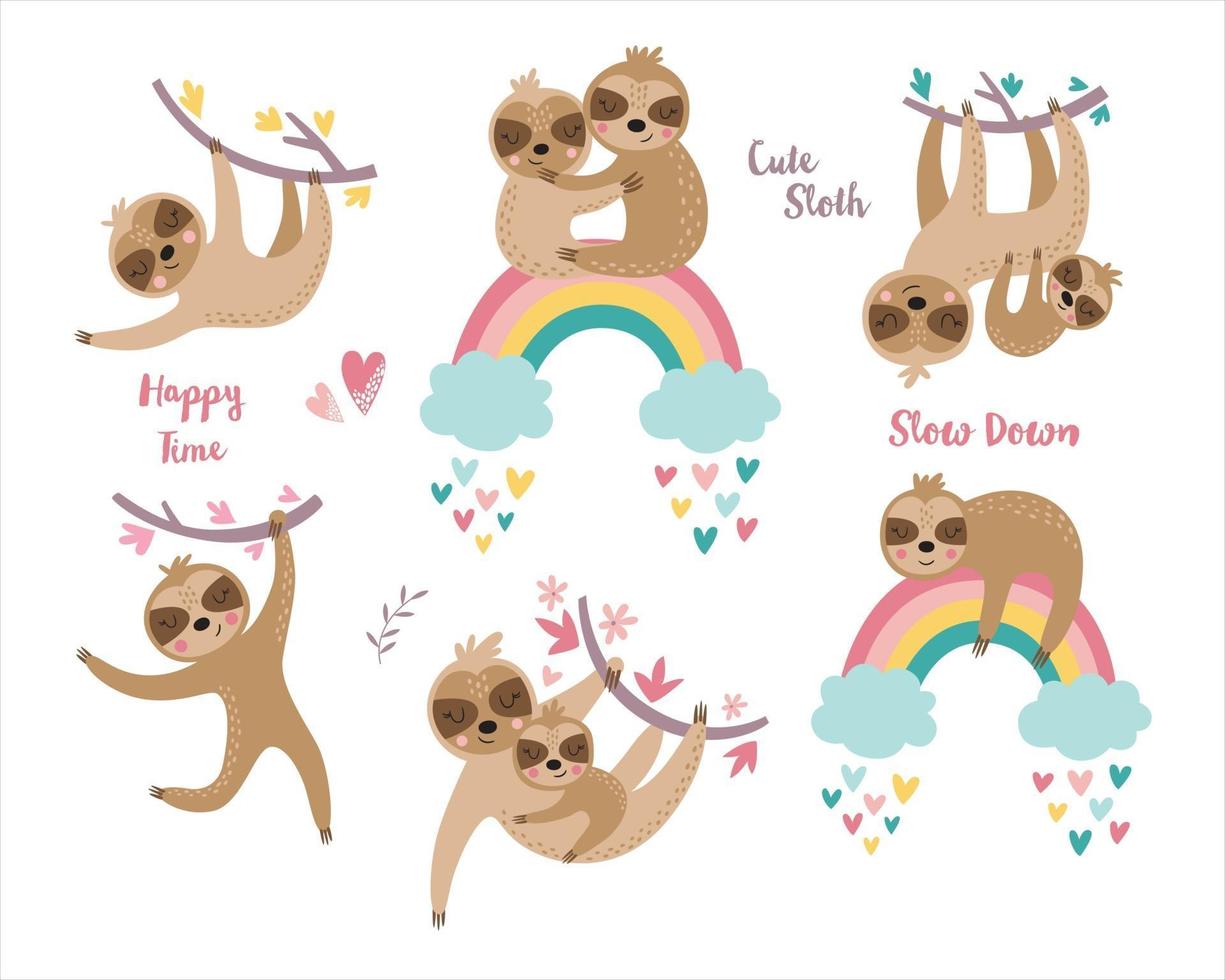 Vector childish set of cute sloth