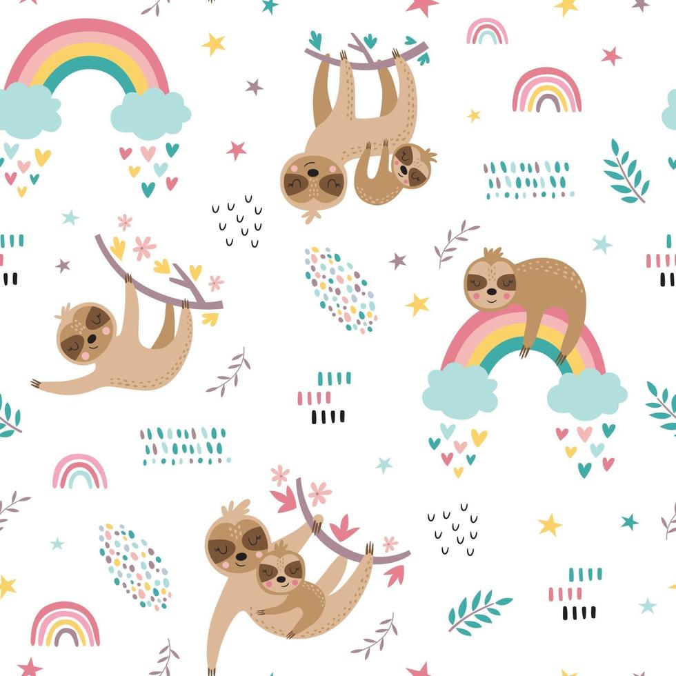 Childish seamless pattern with cute sloths. vector