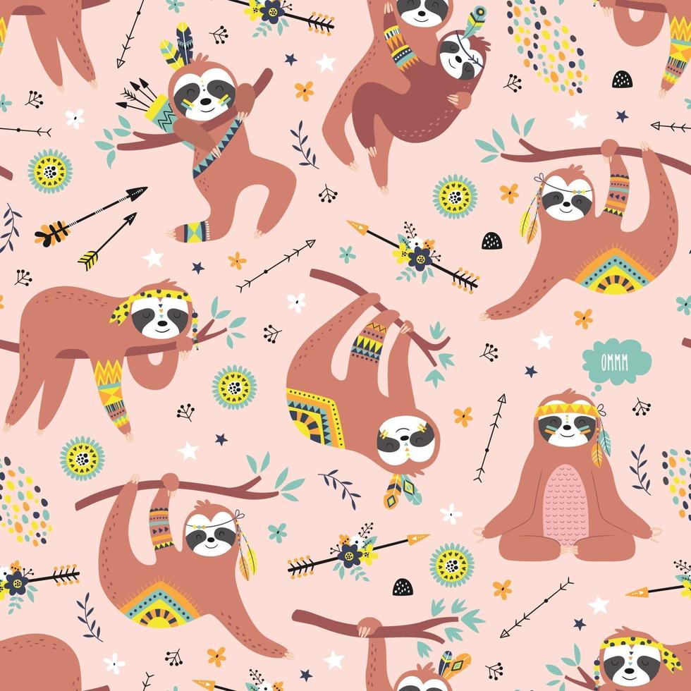 Childish seamless pattern with cute sloths. vector