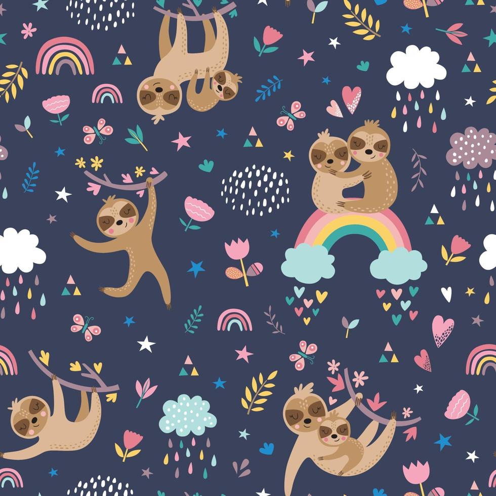 Childish seamless pattern with cute sloths. vector