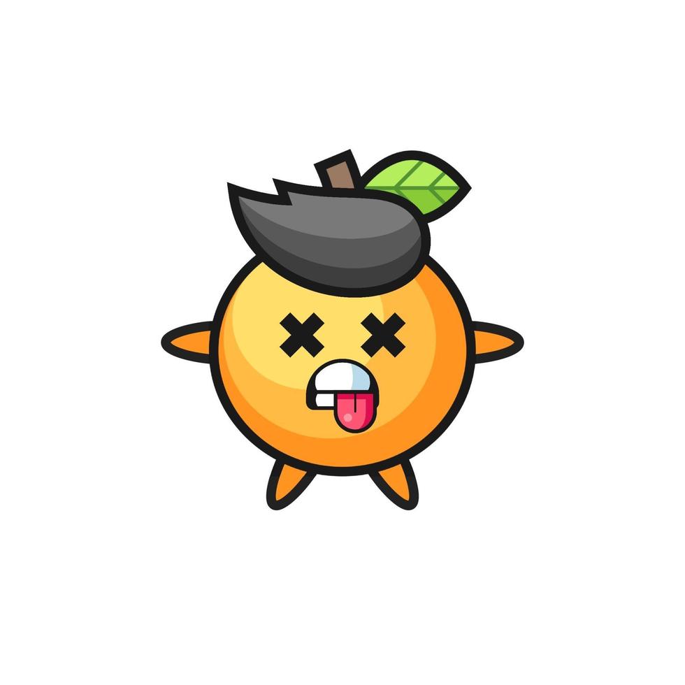 character of the cute orange fruit with dead pose vector